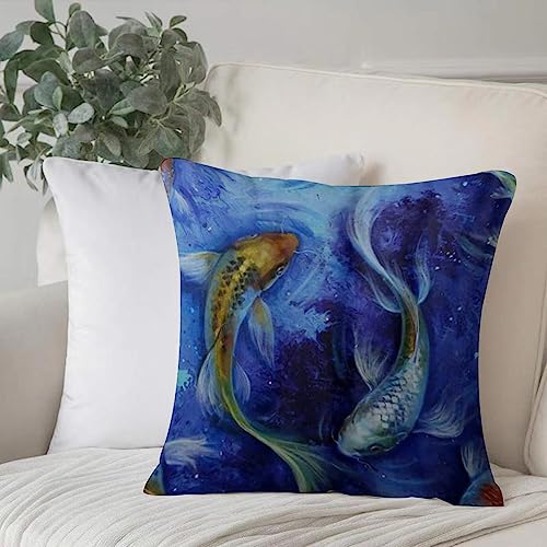 Dekorativ Kissenbezüge 50x50 cm,Japan Koi Fische Wassertiere Wildtiere Orientkarpfen,,Kissenbezug Weicher Polyester Kissenhülle Set Kissen Fall für Sofa Auto Schlafzimmer Zuhause Zierkissenbezüge von EKSED