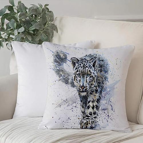 Dekorativ Kissenbezüge 50x50 cm,Schneeleopard-Tier-Aquarell-Raubtier-wild lebende Tiere,Kissenbezug Weicher Polyester Kissenhülle Set Kissen Fall für Sofa Auto Schlafzimmer Zuhause Zierkissenbezüge von EKSED