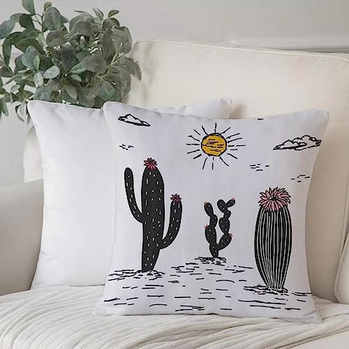 Dekorativ Kissenbezüge 50x50 cm,Schwarz-Weiß-Kakteen handgezeichnete Tropische Pflanzen,Kissenbezug Weicher Polyester Kissenhülle Set Kissen Fall für Sofa Auto Schlafzimmer Zuhause Zierkissenbezüge von EKSED