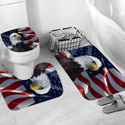 EKSED Badteppich 3 Stück Weiche saugfähige Badematten,Amerikanische Flagge mit Weißkopfseeadler,rutschfeste Badematte Teppiche & Toilettendeckelabdeckung Set Waschbar von EKSED