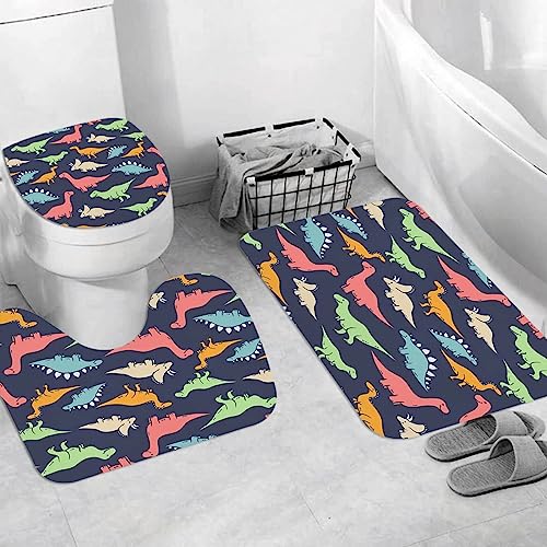 EKSED Badteppich 3 Stück Weiche saugfähige Badematten,Dinosaurier-Arten,rutschfeste Badematte Teppiche & Toilettendeckelabdeckung Set Waschbar von EKSED