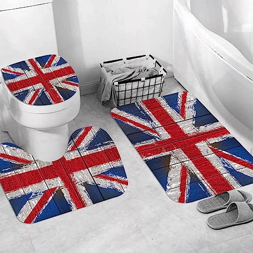 EKSED Badteppich 3 Stück Weiche saugfähige Badematten,Grunged Vereinigtes Königreich Union Jack-Flagge,rutschfeste Badematte Teppiche & Toilettendeckelabdeckung Set Waschbar von EKSED