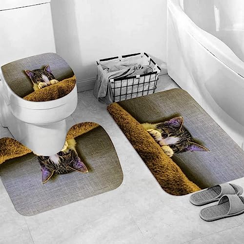 EKSED Badteppich 3 Stück Weiche saugfähige Badematten,Katze beobachten.JPEG,rutschfeste Badematte Teppiche & Toilettendeckelabdeckung Set Waschbar von EKSED