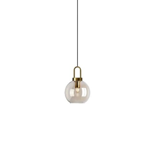 EKSED Bernsteinfarbene Glas Pendelleuchte - Vintage Messing Hängelampe mit verstellbarem Lampenschirm & E27 Fassung für Küche, Esszimmer & Schlafzimmer (20cm) von EKSED