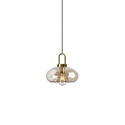 EKSED Bernsteinfarbene Glas Pendelleuchte - Vintage Messing Hängelampe mit verstellbarem Lampenschirm & E27 Fassung für Küche, Esszimmer & Schlafzimmer (B) von EKSED