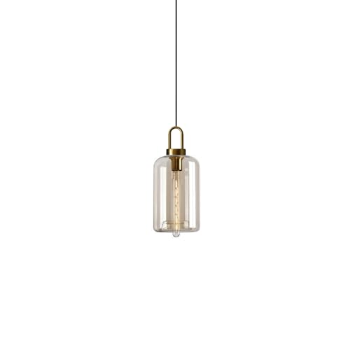EKSED Bernsteinfarbene Glas Pendelleuchte - Vintage Messing Hängelampe mit verstellbarem Lampenschirm & E27 Fassung für Küche, Esszimmer & Schlafzimmer (C) von EKSED