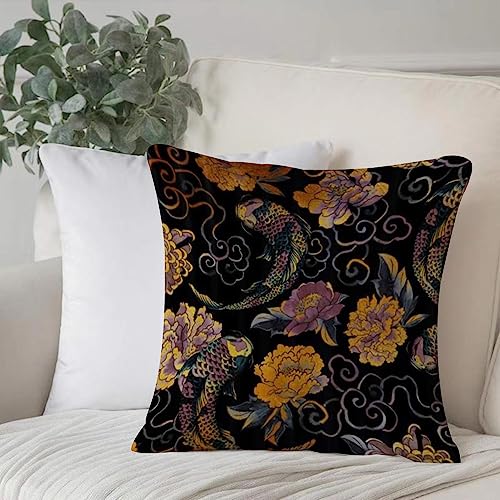 EKSED Dekorativ Kissenbezüge 50x50 cm,Japanische asiatische Blumen und Koi Traditional,Kissenbezug Weicher Polyester Kissenhülle Set Kissen Fall für Sofa Auto Schlafzimmer Zuhause Zierkissenbezüge von EKSED