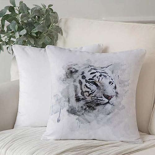 EKSED Dekorativ Kissenbezüge 50x50 cm,Weißer Tiger-Porträt,Kissenbezug Weicher Polyester Kissenhülle Set Kissen Fall für Sofa Auto Schlafzimmer Zuhause Zierkissenbezüge von EKSED