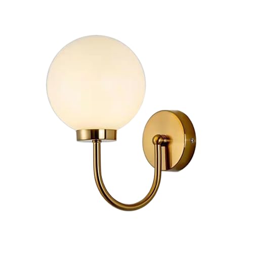 EKSED Glänzend weiße Glaskugel-Wandleuchte, 15 cm weiße Glaskugel mit goldenem Sockel, Wandleuchte im mittelalterlichen Stil für Nachttisch von EKSED