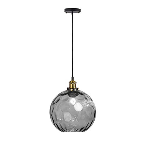 EKSED Moderne Wellen Runde Glas Kugel Pendelleuchte - Wellenförmiger Schirm Hängelampe mit Messing Aufhängung für Kücheninsel & Essbereich(Grau,20cm) von EKSED