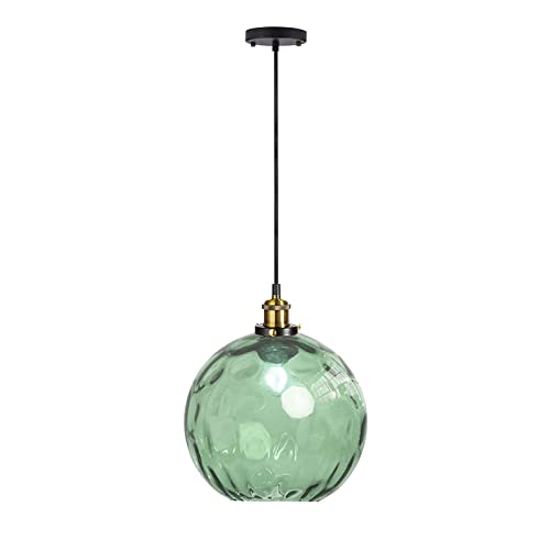 EKSED Moderne Wellen Runde Glas Kugel Pendelleuchte - Wellenförmiger Schirm Hängelampe mit Messing Aufhängung für Kücheninsel & Essbereich(Hellgrün,20cm) von EKSED
