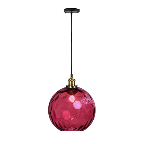 EKSED Moderne Wellen Runde Glas Kugel Pendelleuchte - Wellenförmiger Schirm Hängelampe mit Messing Aufhängung für Kücheninsel & Essbereich(Rot,20cm) von EKSED