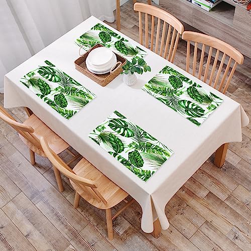 Platzset, Satz von 4 Platzsets,Tropische Palmblätter, Monstera, Dschungel-Blatt-Sommer-Blumenmust,Gewebte Vinyl-Tischsets, waschbare und langlebige Tischsets, Tischsets für den Innen- und Außenbereich von EKSED