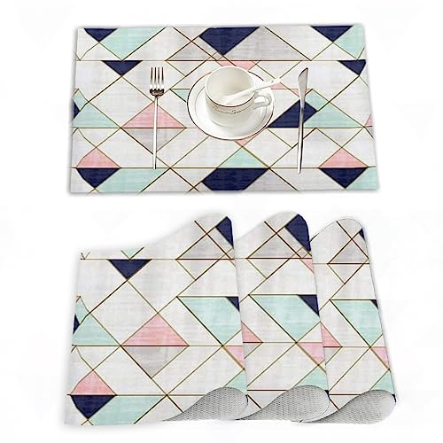 Platzset, Satz von 4 Platzsets 30x45 cm,Ich mag Exercise Mod Triangles Navy Blush Mint,Gewebte Vinyl-Tischsets, waschbare und langlebige Tischsets, Tischsets für den Innen und Außenbereich von EKSED
