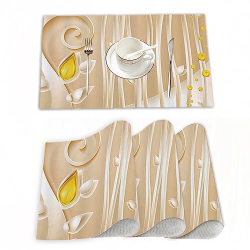 Platzset, Satz von 4 Platzsets 30x45 cm,Modern Art Abstract Lotus Flower Knospen mit Long Swirl St,Gewebte Vinyl-Tischsets, waschbare und langlebige Tischsets, Tischsets für den Innen und Außenbereich von EKSED