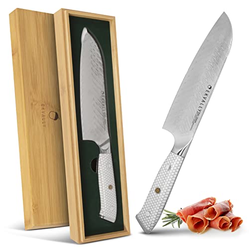 EKVALLY • BIE Damastmesser Santoku Kochmesser 18cm Klinge 73 Lagen AUS10 extrem scharf Profimesser aus Damast von EKVALLY