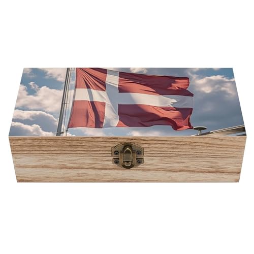 EKYOSHCZ Aufbewahrungsbox aus Holz mit Klappdeckel - Dekorative abschließbare Truhe für Andenken - Rustikale Holzkisten für Handwerk Kunst Hobbys Dänemark Dänemark Dänische Flagge Holz Geschenkbox von EKYOSHCZ