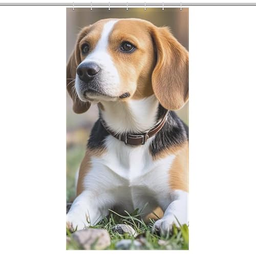 EKYOSHCZ Badezimmer-Duschvorhang, 92 x 183 cm, wasserdichter Stoff-Duschvorhang mit 12 Haken, ovaler Beagle-Badevorhang für Badewannen, Badezimmer-Dekor EKYOSHCZ Badezimmer-Duschvorhang, 92 x 183 cm, wasserdichter Stoff-Duschvorhang mit 12 Haken, ovaler Beagle-Badevorhang für Badewannen, Badezimmer-Dekor von EKYOSHCZ