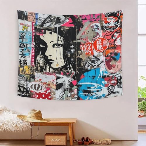 EKZLQJWPN 3D Druck Japanische Graffiti Wandteppiche Poster Ornament Wandbehang Wandteppich Raumteiler Vorhang Für Schlafzimmer Wohnzimmer Tapisseries 130cmx150cm von EKZLQJWPN