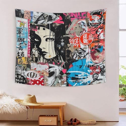 EKZLQJWPN 3D Druck Japanische Graffiti Wandteppiche Poster Ornament Wandbehang Wandteppich Raumteiler Vorhang Für Wohnzimmer Schlafzimmer Tapisseries 180cmx230cm von EKZLQJWPN