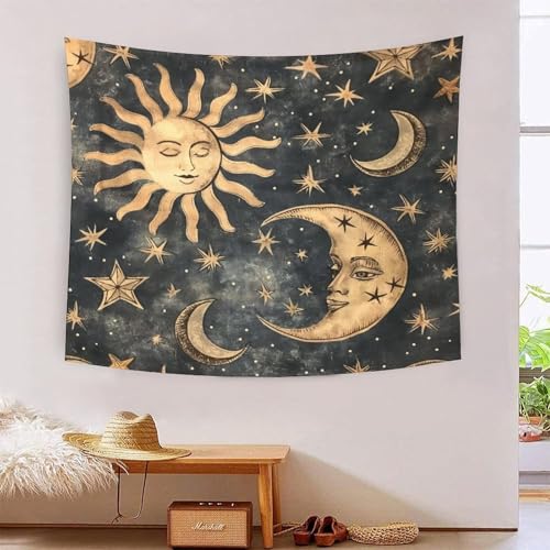 EKZLQJWPN 3D Druck Mond And Stars Wandteppiche Poster Ornament Wandbehang Wandteppich Wanddeko Wandbehang Für Schlafzimmer Wohnzimmer Tapisserie 100cmx150cm von EKZLQJWPN