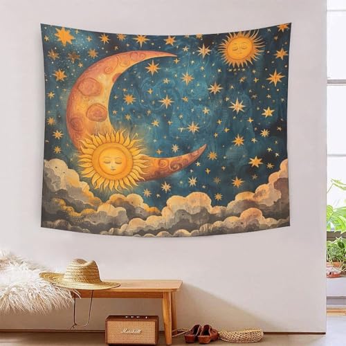 EKZLQJWPN 3D Druck Mond And Stars Wandteppiche Poster Ornament Wandbehang Wandteppich Wanddeko Wandbehang Für Wohnzimmer Schlafzimmer Tapisserie 100cmx150cm von EKZLQJWPN