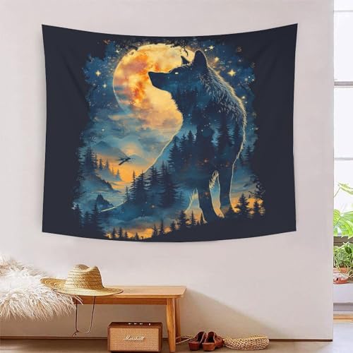 EKZLQJWPN 3D Druck Wolf Wandteppiche Poster Ornament Wandbehang Wandteppich Wanddeko Wandbehang Für Wohnzimmer Schlafzimmer Tapisseries 150cmx200cm von EKZLQJWPN