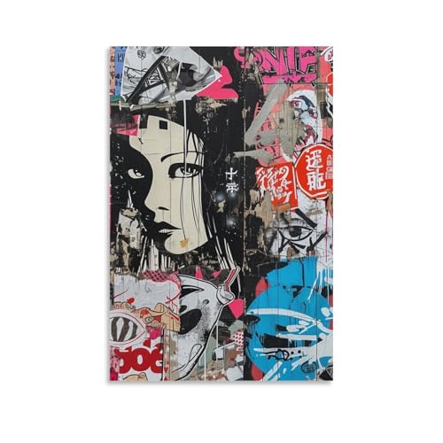 EKZLQJWPN Japanischer Graffiti Wandbild Leinwand Gemälde WanddekoRatteteion Poster Leinwanddrucke Kunstwerk Für Schlafzimmer WanddekoRatteteion Gerahmt 20x30inch(50x75cm) von EKZLQJWPN