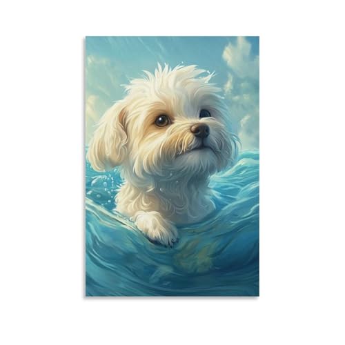 EKZLQJWPN Maltese Hund Wandbild Leinwand Gemälde Wand-DekoRatteteionen Fotoposter Leinwanddrucke Kunstwerk Für Schlafzimmer Wohnzimmer Dekor 08x12inch(20x30cm) von EKZLQJWPN