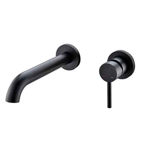 Badewannenarmatur Mattschwarzer Badezimmer-Waschtischhahn Eingebettete Box Einhand-Heiß- und Kaltwasserhahn Wandmontierter Badezimmermischer von EKalgretrA