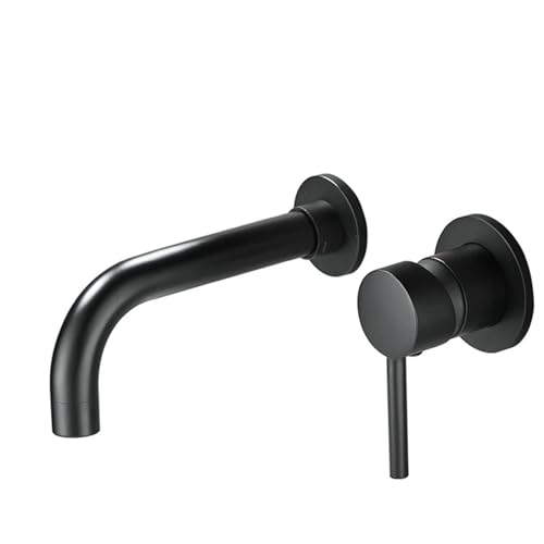 Badewannenarmatur Waschbecken Wasserhahn Bad Mischbatterie Wand Messing Matt Schwarz Mit Einzel Griff Heiß Kalt Wasser Weiß Rose Gold Set(Color1) von EKalgretrA