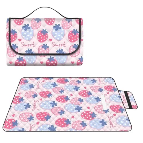 EKalgretrA Outdoor Picknickdecke Verdickte wasserdichte Picknick-Stranddecke Camping-Bodenmatte(Strawberry,200x200CM) von EKalgretrA