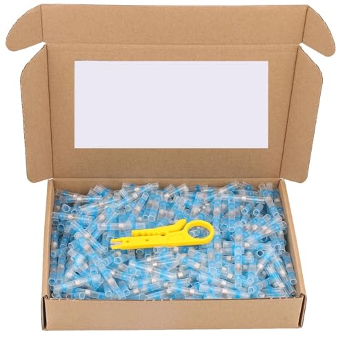Schrumpfverbind Set Schrumpfverbinder Hülsenrohrklemmen Elektrischer Stoßverbinder-Kabelverbinder(Blue AWG 16-14,200 PCS) von EKalgretrA
