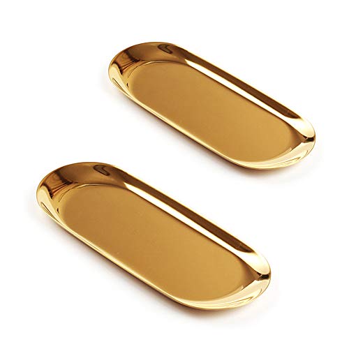 2 Stück Edelstahl Kleine Gegenstände Tablett, Handtuchablage Kosmetik Schmuck Teller Butterdose (Gold) von EKdirect
