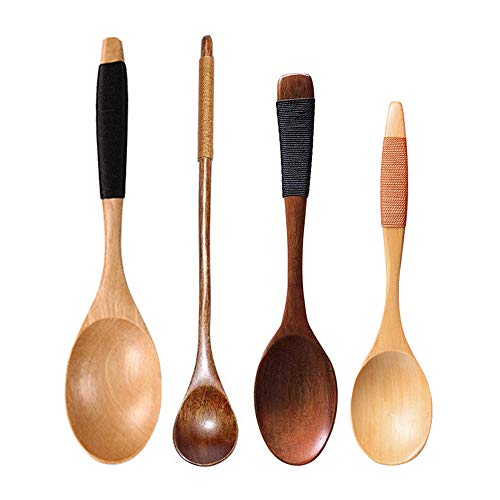 EKdirect 4 Stück Holzlöffel Suppenlöffel Set Lange Griff Kaffee Tee Honig Marmelade Löffel von EKdirect