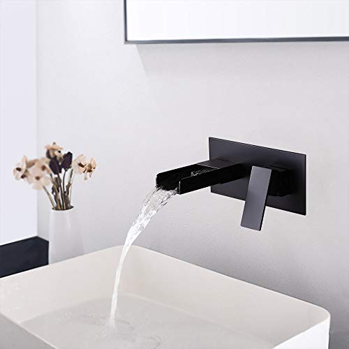 An der Wand montierter Wasserfall-Waschbeckenhahn, 2-Loch-Einhebel-Waschbeckenhahn, Verwendung for Aufsatz- oder Waschtische, Premium-Mattschwarz von EKsma