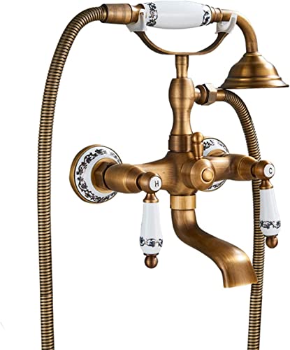 Antiker Badewannenhahn mit Handbrause, luxuriöser Badezimmer-Duschmischerhahn, Messing-Wandmontage-Wannenhahn, Badezimmer-Mischerhahn mit zwei Griffen Antiker Badewannenhahn mit Handbrause, luxuriöser Badezimmer-Duschmischerhahn, Messing-Wandmontage-Wannenhahn, Badezimmer-Mischerhahn mit zwei Griffen von EKsma