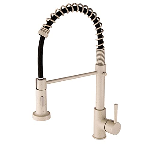 Ausziehbarer Küchenhahn, Einhebel-Feder-Küchenspülenhahn mit 2-Funktions-Sprüher, Einloch-Mischbatterie aus massivem Messing mit heißem und kaltem Wasser(Beige) von EKsma