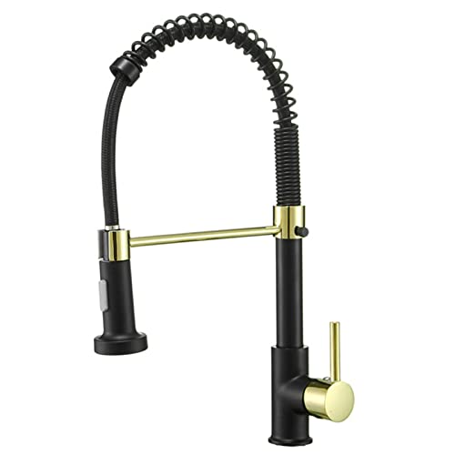 Ausziehbarer Küchenhahn, Einhebel-Feder-Küchenspülenhahn mit 2-Funktions-Sprüher, Einloch-Mischbatterie aus massivem Messing mit heißem und kaltem Wasser(Black Gold) von EKsma