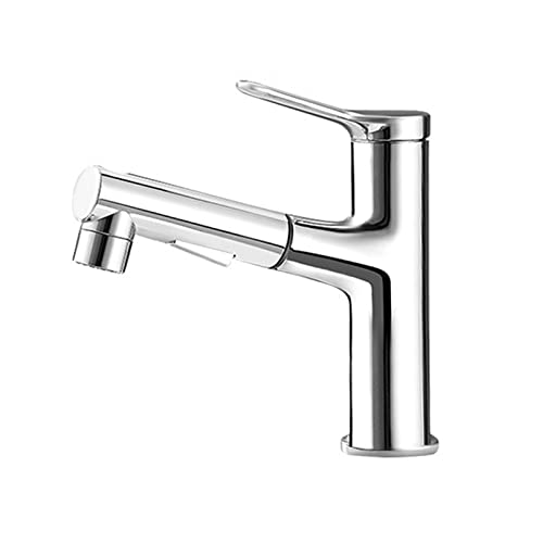 Ausziehbarer Waschtischhahn aus Messing, 3 Wasserauslassmodi, Mischbatterie for heiße und kalte Wasser, Einlochmontage mit einem Griff, Unterbaumontage auf der Arbeitsplatte(Chrome) von EKsma