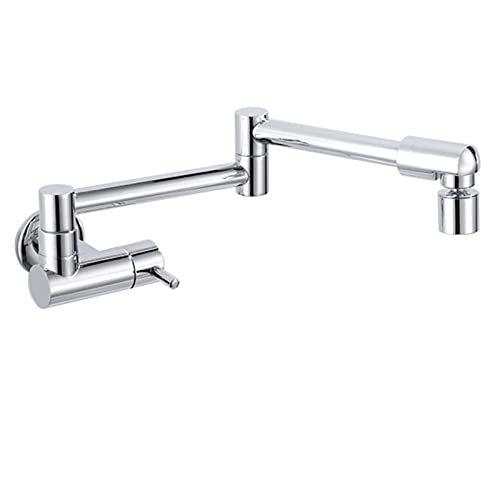 Küchenarmatur mit Topffüller und schwenkbarem Auslauf mit zwei Modi, schwenkbarem Messing-Klappauslauf, Wandmontage, einzelner Kaltwasser-Küchenspülenhahn(Chrome) von EKsma