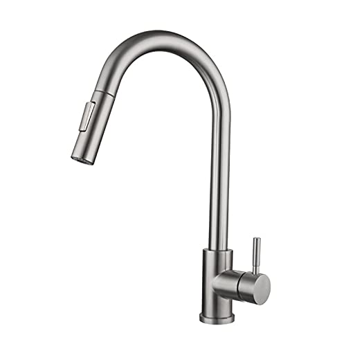 Touch-on-Küchenarmatur mit ausziehbarer Brause, Sensor-Küchenspülenarmatur mit zwei Wasserauslassmodi, berührungsaktivierter Mischbatterie aus Edelstahl 304(Brushed Silver) von EKsma