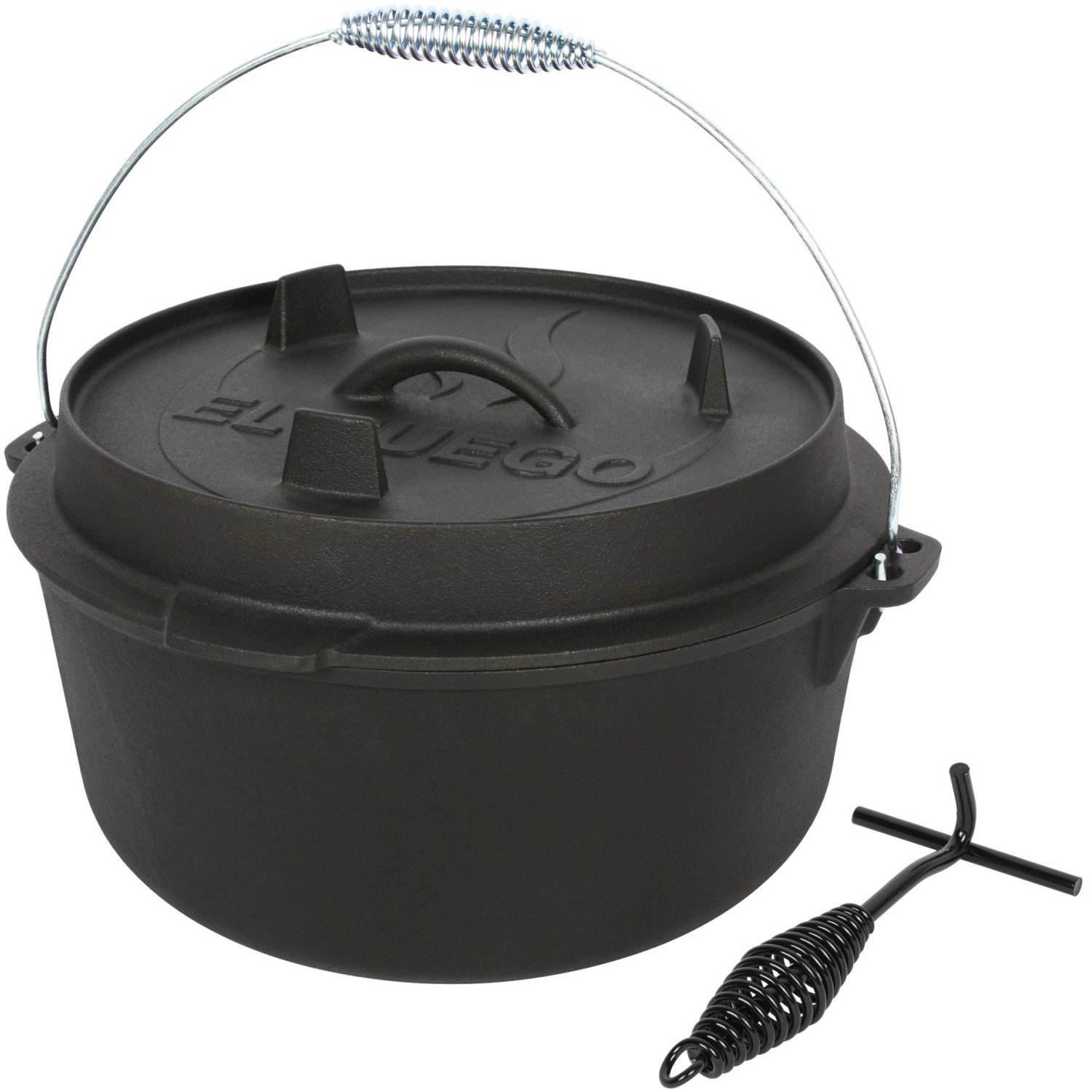 El Fuego Dutch-Oven Gusseisen 11,4 l Deckel 2,2 l Schwarz von EL FUEGO