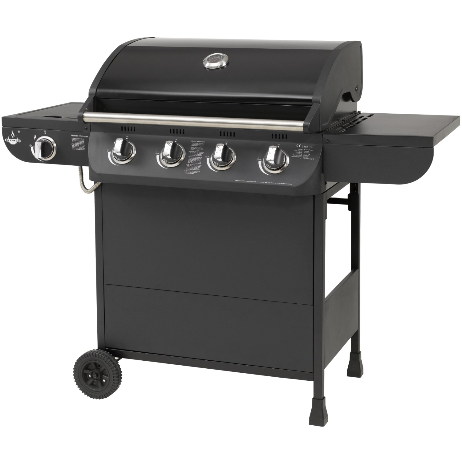 El Fuego Gasgrill Columbus 4 Brenner mit Seitenbrenner Schwarz von EL FUEGO