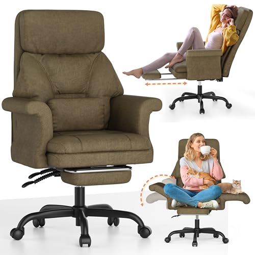 Chefsessel aus Leder mit 5 verstellbaren Armlehnen, großer und hoher Bürostuhl mit Fußstütze, ergonomischer Computer-Schreibtischstuhl mit Lendenkissen Chefsessel aus Leder mit 5 verstellbaren Armlehnen, großer und hoher Bürostuhl mit Fußstütze, ergonomischer Computer-Schreibtischstuhl mit Lendenkissen von ELABEST