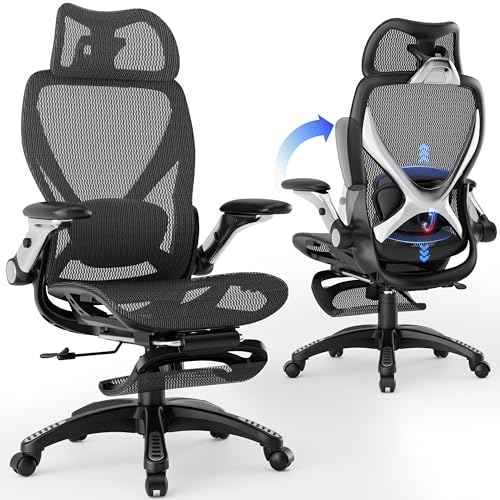 ELABEST X100 Ergonomischer Bürostuhl mit Fußstütze, großer und hoher Schreibtischstuhl mit 5D-Klapparmen, verstellbare 3D-adaptive Lendenwirbelstütze, hohe Rückenlehne, Rollstuhl, Gaming-Mesh-Stühle von ELABEST