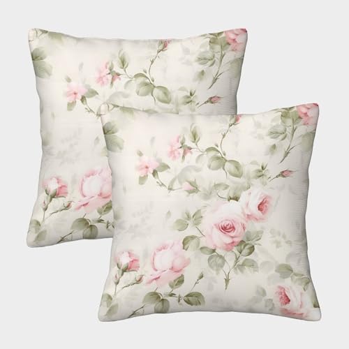 ELANXIAPR Pink Rosen Kissenbezug 2er-Set Quadratischer Polyester Kissenbezug Kunst Für Sofa Bett Schlafzimmer Wohnzimmer Mit Verstecktem Reißverschluss 45x45cm von ELANXIAPR