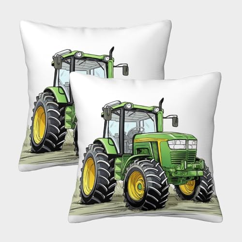 ELANXIAPR Traktor Kissenbezug 2er Gelb Kopfkissenbezug Kissen Bezug Mit Reißverschluss Auto Aus Mikrofaser Polsterbezug Doppelpack Case Pillow Cover 40x40cm von ELANXIAPR
