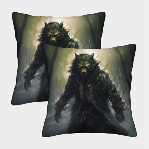ELANXIAPR WerWolf Kissenbezug 2er Gelb Kopfkissenbezug Kissen Bezug Mit Reißverschluss Tier Aus Mikrofaser Polsterbezug Doppelpack Case Pillow Cover 40x40cm von ELANXIAPR