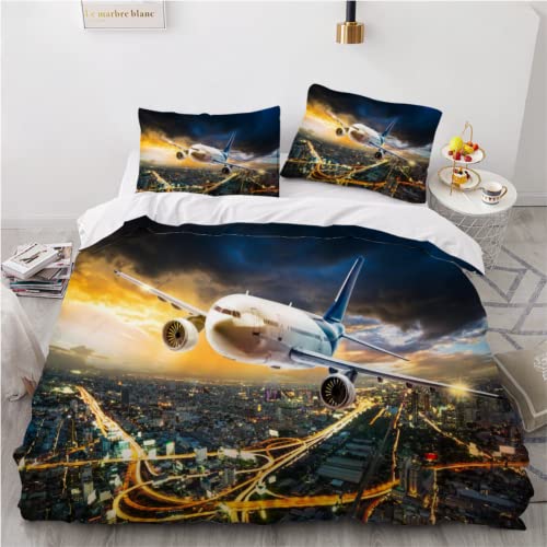 ELARCO Bettwäsche 135x200 3D Effekt Flugzeug hypoallergen Bettbezüge Viadukt Bettwäsche Sets mit Reißverschluss 2 ZierKissenbezug 80x80 für Kinder Teenager Jungen Mädchen Erwachsene von ELARCO